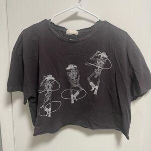 Altar'd State Black Cropped Tee with White Skeleton Cowgirls